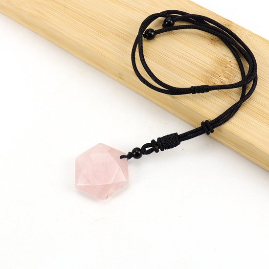 Bixorp Gems Collier hexagonal en quartz rose – Pendentif en pierre précieuse sur cordon réglable