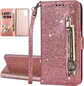 Portemonne hoesje Geschikt voor: Samsung Galaxy S22 - bling glitter Bookcase met ritsvak en kaarthoudersleuf - beschermhoesje - rosegoud