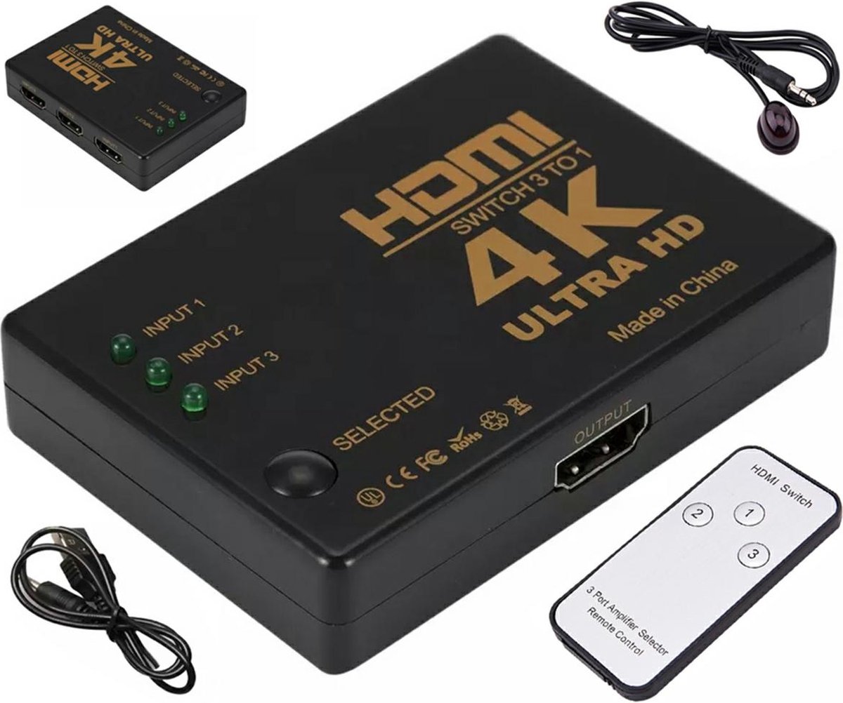 4K HDMI Switch Met Afstandsbediening I HDMI-Schakelaar I 3 In 1 Out I Splitter & Switcher I Ultra HD