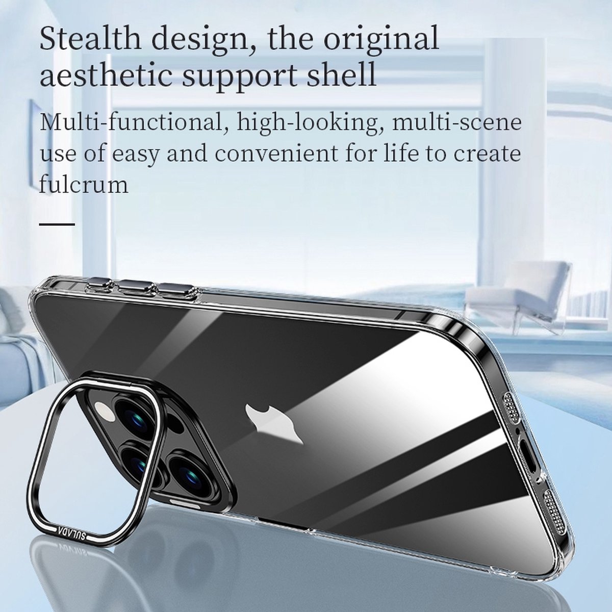 Sulada Polycarbonaat case met aluminium lens stand voor de iPhone 13 Pro zwart