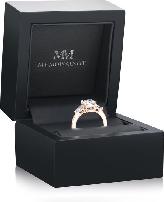 Trielle - Bague de Bague de fiançailles moissanite coussin en or rose 14 carats avec pierres latérales taille poire - 2,4 carats