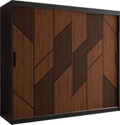 Zweefdeurkast Kledingkast met 2 schuifdeuren Garderobekast slaapkamerkast Kledingstang met planken (LxHxP): 200x200x60 cm - Seiran I (Zwart, 200)