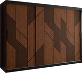 Zweefdeurkast Kledingkast met 3 schuifdeuren Garderobekast slaapkamerkast Kledingstang met planken (LxHxP): 250x200x60 cm - Seiran I (Zwart, 250)