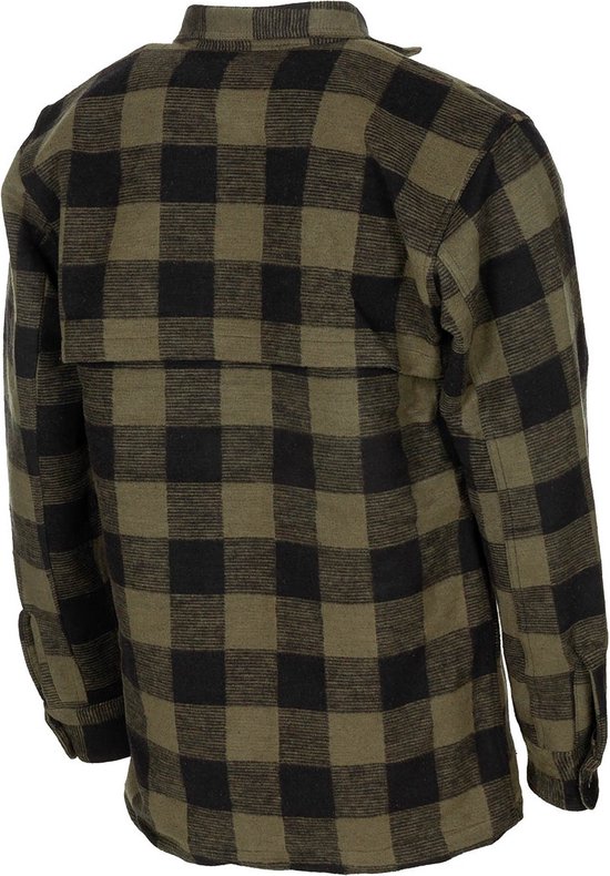 MFH Canadian Woodcutter Jacket - chemisier bûcheron surdimensionné - flanelle lourde de qualité outdoor - vert armée/noir à carreaux - TAILLE M