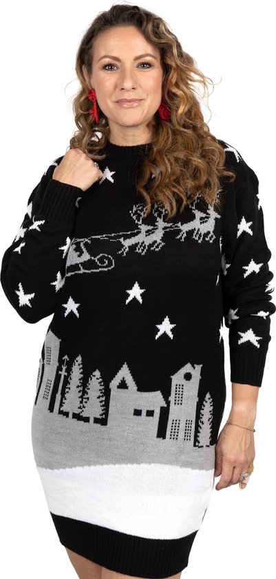 Foute Kersttrui Dames - Christmas Sweater - Kerstjurk "Kerstman in de Nacht" - Vrouwen Maat XXXL - Kerstcadeau