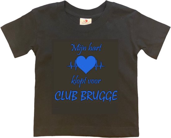 T-shirt Kinder Bruges | CLUB BRUGGE "Mon cœur bat pour le CLUB BRUGGE" | Cadeau d'anniversaire | cadeau d'anniversaire | drôle | anniversaire | Bruges | CLUB DE BRUGGE | cadeau | Cadeau | Noir / bleu | Taille 110/116