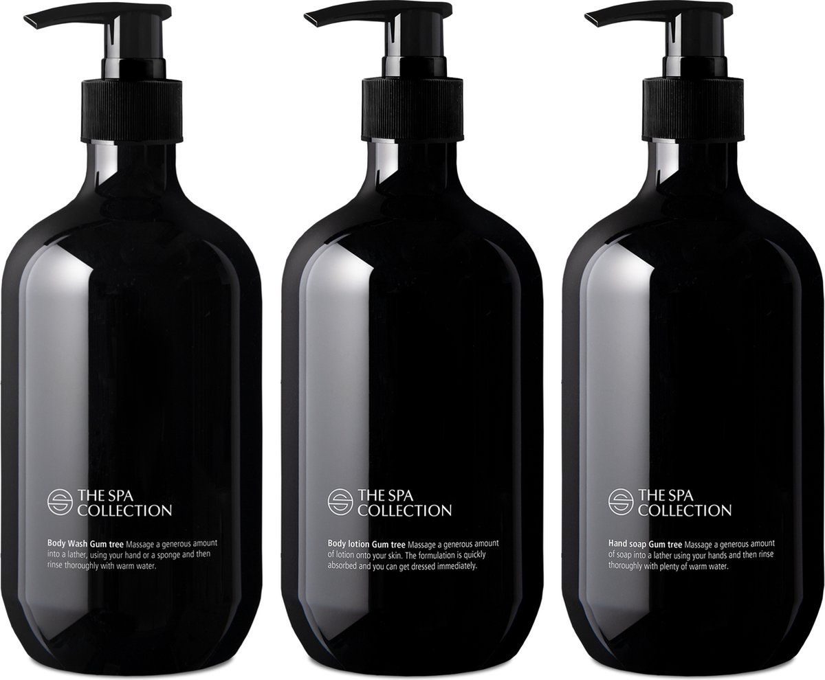 Goedkoopste The Spa Collection Gum Tree - Body Wash Handzeep Body Lotion - 475 ml stijlvolle zwarte pompfles - Set van 3 stuks