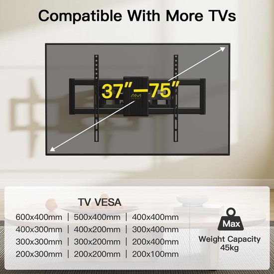 Support mural TV jusqu'à 55 pouces - VESA 600x400
