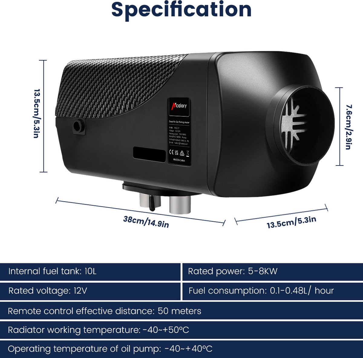 Hcalory Chauffage de stationnement Diesel – 12 V 5-8 kW – Zwart – Pour  voiture camion