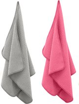 Droogdoek badkamer - Droogdoeken - Microvezeldoeken - Snel drogend - 61 x 46 cm - 2 stuks - grijs en roze