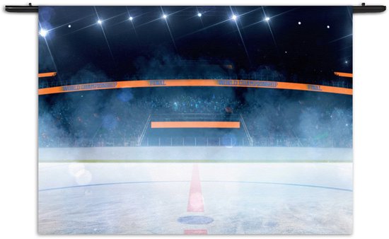 Velours Wandkleed Ijshockey Pitch Rechthoek Horizontaal L (85 X 120 CM) - Wandkleden - Met roedes
