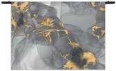 Velours Wandkleed Abstract Marmer Look Grijs met Goud 05 Rechthoek Horizontaal XL (105 X 150 CM) - Wandkleden - Met roedes