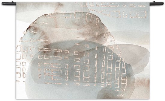 Velours Wandkleed Abstract Rustige Tinten met Accent 01 Rechthoek Horizontaal XL (105 X 150 CM) - Wandkleden - Met roedes