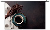 Velours Wandkleed Koffiebonen met Kop koffie Rechthoek Horizontaal S (40 X 60 CM) - Wandkleden - Met roedes