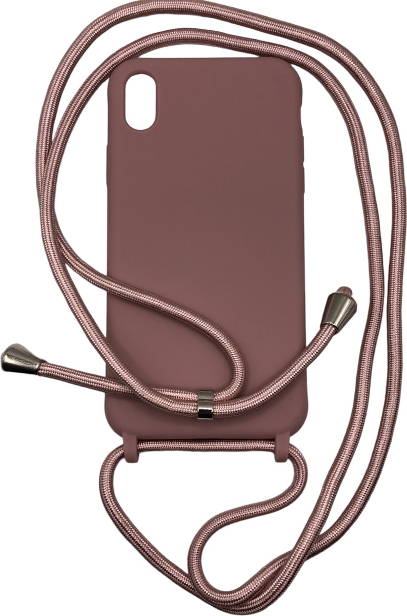Siliconen back cover hoesje met Koord - Geschikt voor iPhone XR - Oudroze