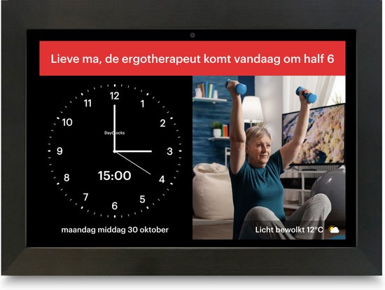 Foto: Dayclock generations10 zwart met zwarte lijst dementieklok seniorenklok met beeldbellen youtube video s foto s berichten en meer nu met 3 maanden gratis abonnement 