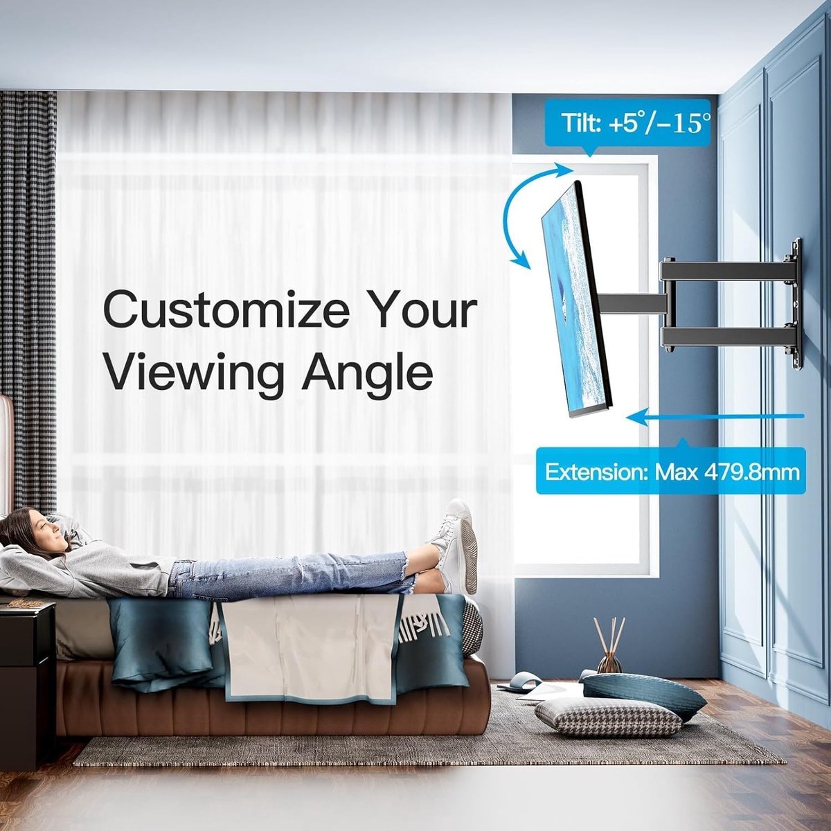 Supporto universale per TV a parete per 16-55 pollici (38,1-139,7cm) - Estendibile fino a 65 cm Inclinabile orientabile - Supporto per TV al plasma LCD 3D HD a LED - VESA 100