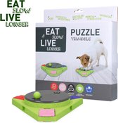 Eat Slow Live Longer Puzzel Triangle – 25x25x4 cm - Intelligentie speelgoed voor honden – Interactief hondenspeelgoed – Uitdagende hondenpuzzel – Gerecyclede materialen – Te vullen met snacks - Groen