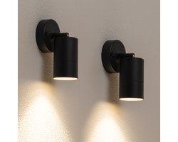 HOFTRONIC - Voordeelverpakking van 2 Lago Wandlampen kantelbaar - IP44 waterdicht voor binnen en buiten - GU10 5 Watt 400 Lumen - 4000K Neutraal wit licht - Zwart - Dimbaar - Wandspot voor tuin, badkamer, slaapkamer