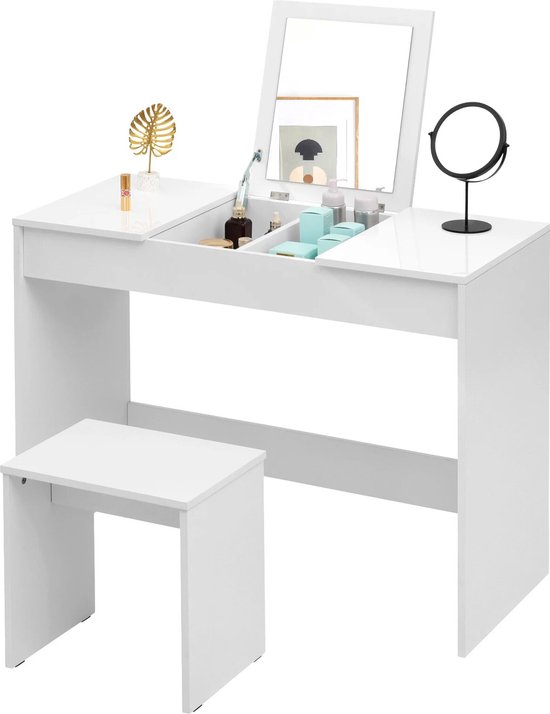 ML-Design Kaptafel Roze, Kaptafel met Spiegel, Krukje en 4 Lades, 75x140x40 cm, Landelijke Stijl
