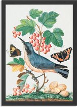 Poster Prent Natuur Vogel en Bloemen 10 Rechthoek Verticaal Met Lijst XL (50 X 70 CM) - Zwarte Lijst - Wanddecoratie - Posters