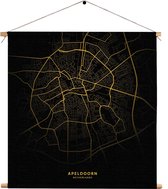 Textielposter Apeldoorn Plattegrond Zwart Geel Vierkant XL (60 X 60 CM) - Wandkleed - Wanddoek - Wanddecoratie