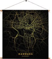 Textielposter Hamburg Plattegrond Zwart Geel Vierkant XL (60 X 60 CM) - Wandkleed - Wanddoek - Wanddecoratie
