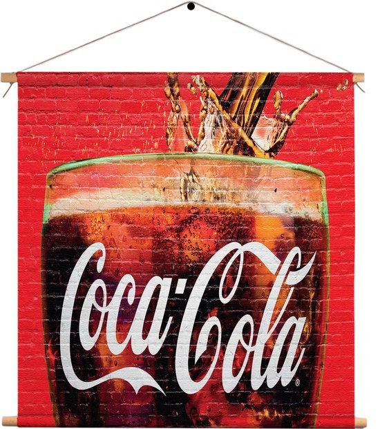 Textielposter Coca Cola Muurschildering Vierkant XL (60 X 60 CM) - Wandkleed - Wanddoek - Wanddecoratie