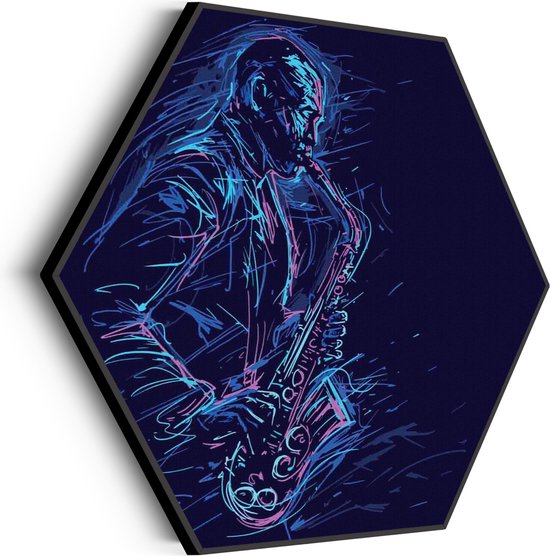 Akoestisch Schilderij Kleurrijke Saxofonist 02 Hexagon Basic L (100 X 86 CM) - Akoestisch paneel - Akoestische Panelen - Akoestische wanddecoratie - Akoestisch wandpaneel