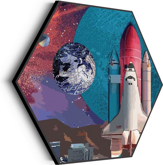 Akoestisch Schilderij The Space Race Hexagon Basic XL (140 X 121 CM) - Akoestisch paneel - Akoestische Panelen - Akoestische wanddecoratie - Akoestisch wandpaneel