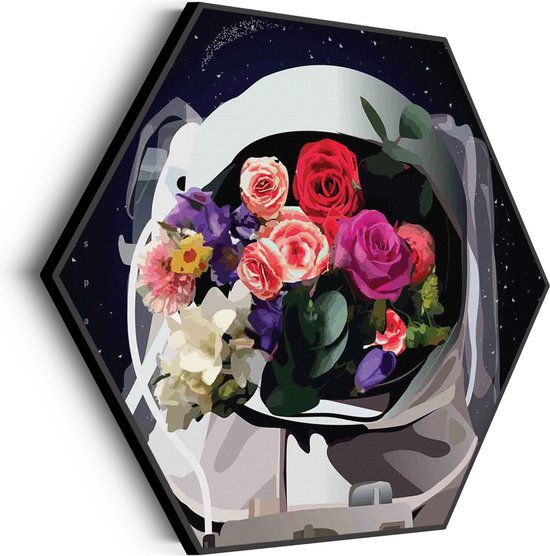 Akoestisch Schilderij The love astronaut Hexagon Basic M (60 X 52 CM) - Akoestisch paneel - Akoestische Panelen - Akoestische wanddecoratie - Akoestisch wandpaneel
