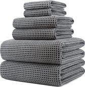 Handdoekenset - Snel drogend & pluisvrij microvezel - Wafelstructuur - Zeer groot - Grijs - 152 x 76.2 cm - 6 stuks