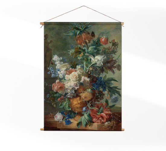 Textielposter Jan Davidsz Stilleven met bloemen in een glazen vaas 1650-683 XXL (165 X 120 CM) - Wandkleed - Wanddoek - Wanddecoratie