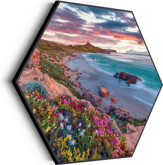 Akoestisch Schilderij Kleurrijke kust Hexagon Basic XL (140 X 121 CM) - Akoestisch paneel - Akoestische Panelen - Akoestische wanddecoratie - Akoestisch wandpaneel