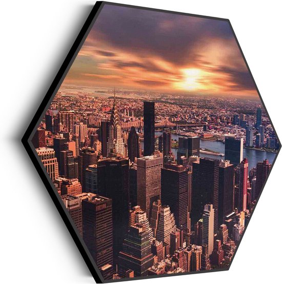 Akoestisch Schilderij New York Luchtfoto Hexagon Basic XL (140 X 121 CM) - Akoestisch paneel - Akoestische Panelen - Akoestische wanddecoratie - Akoestisch wandpaneel