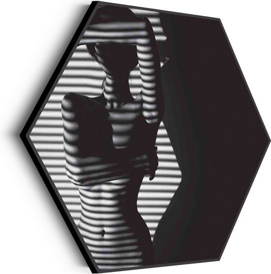 Akoestisch Schilderij Blote Vrouw Achter Jaloezie 02 Hexagon Basic L (100 X 86 CM) - Akoestisch paneel - Akoestische Panelen - Akoestische wanddecoratie - Akoestisch wandpaneel