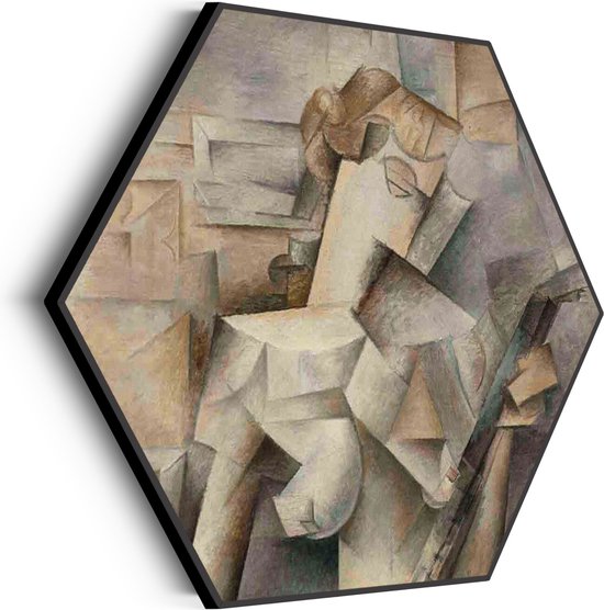 Akoestisch Schilderij Picasso Meisje met een mandoline 1910 Hexagon Basic M (60 X 52 CM) - Akoestisch paneel - Akoestische Panelen - Akoestische wanddecoratie - Akoestisch wandpaneel