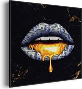 Akoestisch Schilderij Golden Money Lips Vierkant Pro S (50 X 50 CM) - Akoestisch paneel - Akoestische Panelen - Akoestische wanddecoratie - Akoestisch wandpaneel