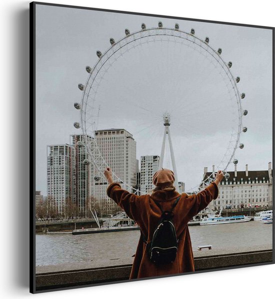 Akoestisch Schilderij London Eye Vierkant Basic XL (100X100) - Akoestisch paneel - Akoestische Panelen - Akoestische wanddecoratie - Akoestisch wandpaneel
