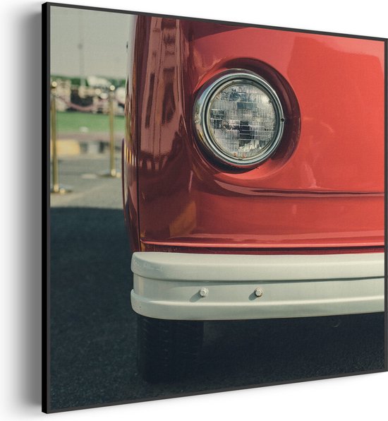 Akoestisch Schilderij Rood Busje Vierkant Pro M (65 X 65 CM) - Akoestisch paneel - Akoestische Panelen - Akoestische wanddecoratie - Akoestisch wandpaneel