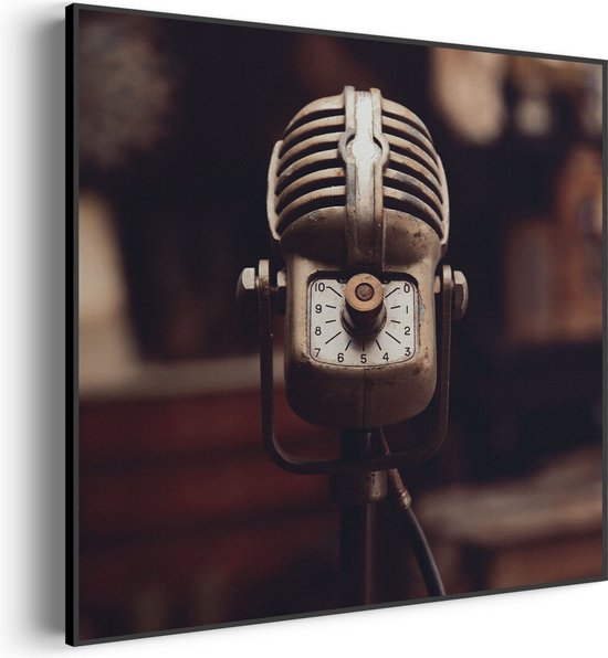 Akoestisch Schilderij Old School Microfoon Vierkant Pro M (65 X 65 CM) - Akoestisch paneel - Akoestische Panelen - Akoestische wanddecoratie - Akoestisch wandpaneel