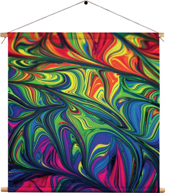 Textielposter Verf Kleuren Gemengd Vierkant XXL (90 X 90 CM) - Wandkleed - Wanddoek - Wanddecoratie