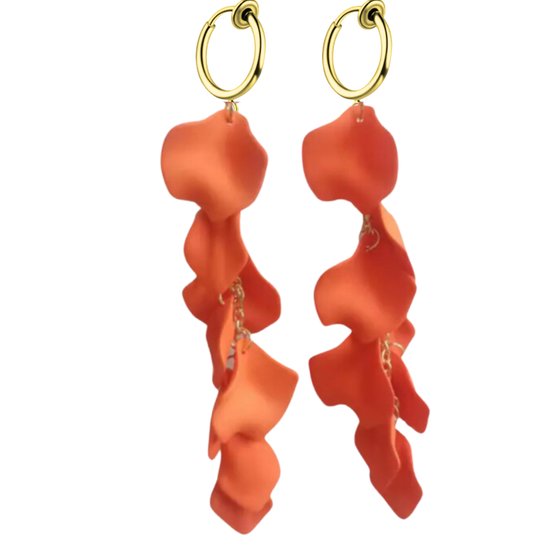 Klem oorbellen -Cyril -oranje- goudkleurig- Geen gaatje- Charme Bijoux