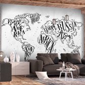 Fotobehangkoning - Behang - Vliesbehang - Fotobehang Wereldkaart - Continenten - Retro Continents (Grey) - 300 x 210 cm