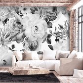 Fotobehangkoning - Behang - Vliesbehang - Fotobehang - Sentimental Garden (Black and White) - Rozen - Bloemen (Zwart-Wit) - 300 x 210 cm