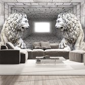 Fotobehangkoning - Behang - Vliesbehang - Fotobehang Stenen Leeuwen - Stone Lions - 200 x 140 cm