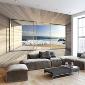 Fotobehangkoning - Behang - Vliesbehang - Fotobehang - Finding a Dream - 3D Uitzicht op Zee vanuit het Raam - 100 x 70 cm