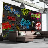 Fotobehangkoning - Behang - Vliesbehang - Fotobehang Graffitimuur - 200 x 140 cm