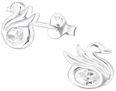 Joy|S - Zilveren zwaan oorbellen - 9 x 8 mm - met ovale zirkonia - oorknoppen