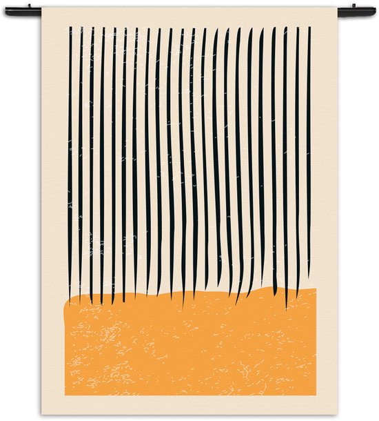 Mezo Tapisserie Murale Scandinave Oranje Zwart Vertical XXL (250 X 180 CM) - Tapisseries - Avec tringles